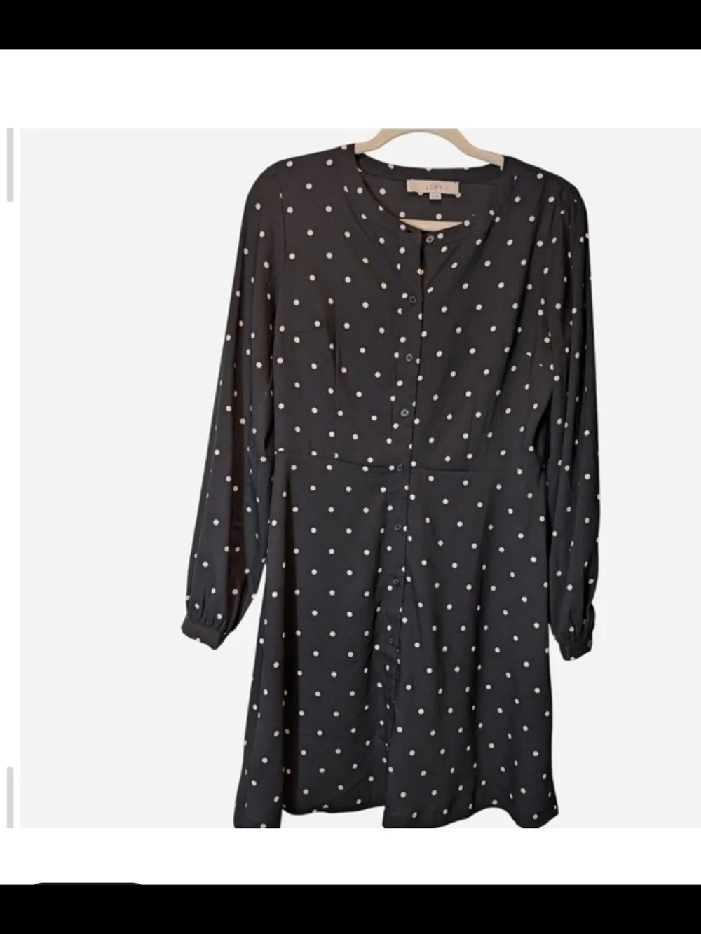 LOFT Black Dress with White Polka Dots - Picture 1 of 7